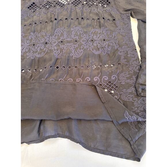 Johnny Was Embroidered Blouse Womens Small Black Eyelet Bohemian Whimsical - Picture 14 of 14